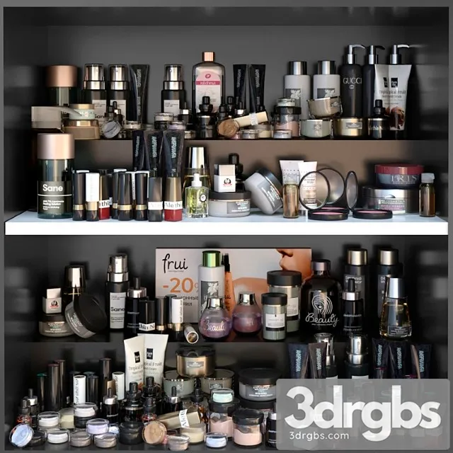Shelf with a set of cosmetics for beauty salons shops or dutifree. make up 3D Model Free