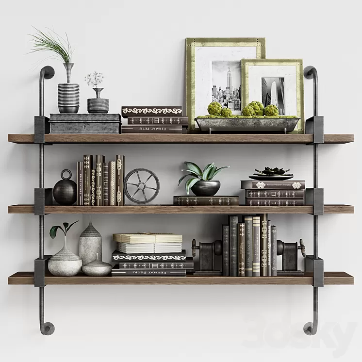 Shelf with decor French Factory Shelving Restoration Hardware 3D Model
