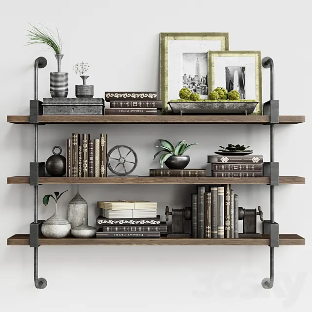 Shelf with decor French Factory Shelving Restoration Hardware 3DModel