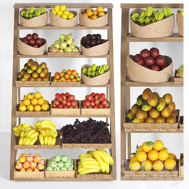 Shelf with fruits and vegetables in the market. Fruit 11 3D Model