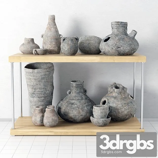Shelf with pottery 3D Model Free