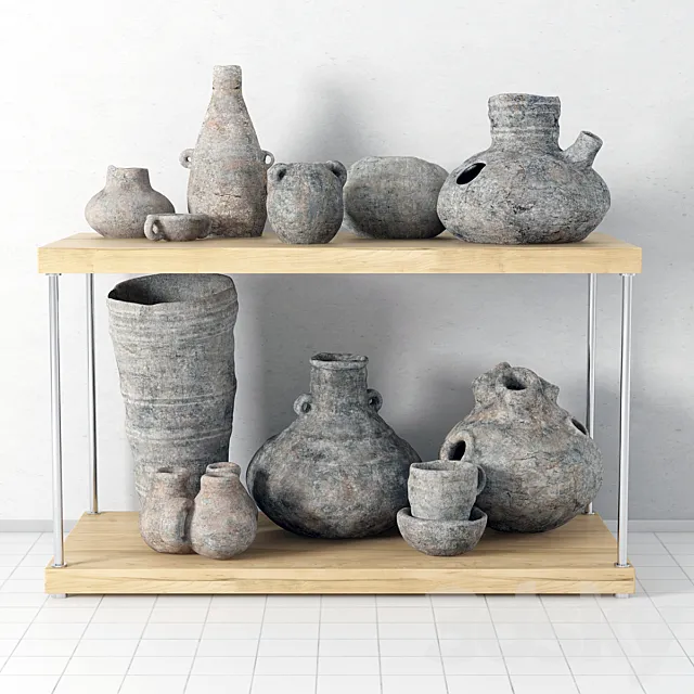Shelf with pottery 3D Model