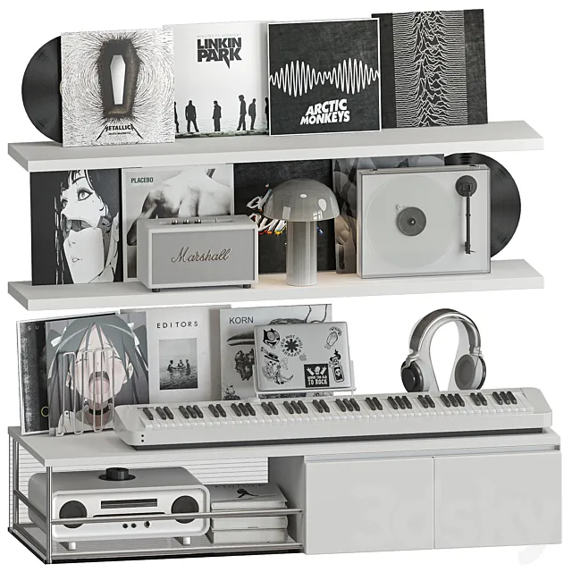 Shelf with Vinyl Records and Music equipment Free Download