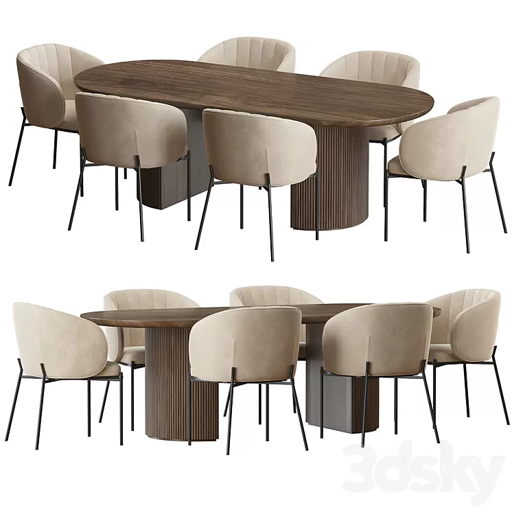 Shell Back dining chair and Moon Table 3D Model Free Download