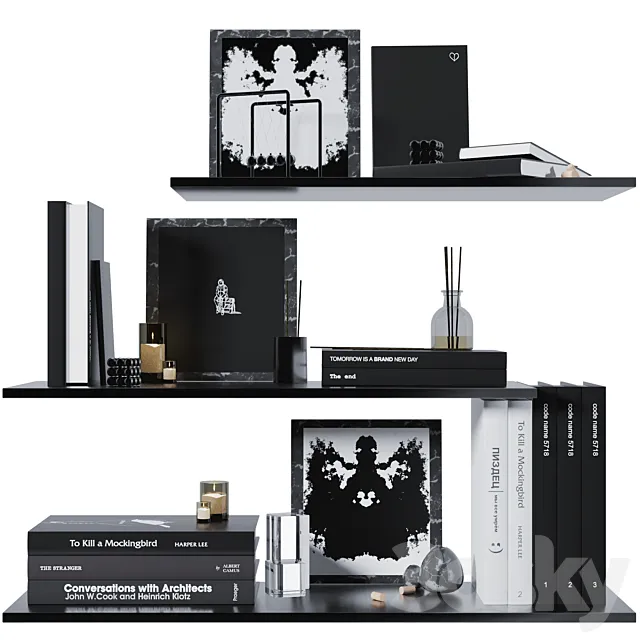 Shelves with books and decorative filling 3DModel