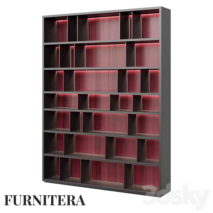 Shelving unit Teon in amaranth veneer 3D Model