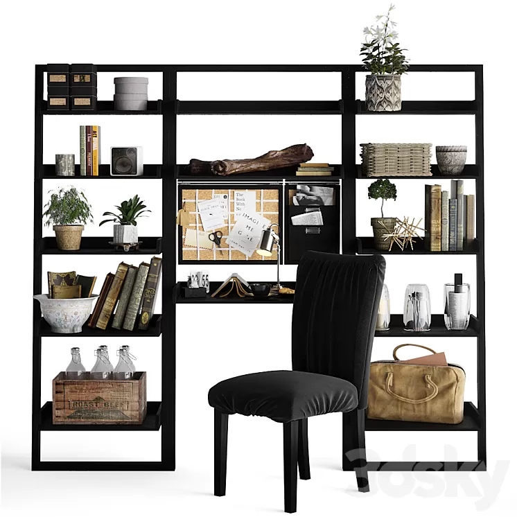 Shelving unit with working table 3D Model