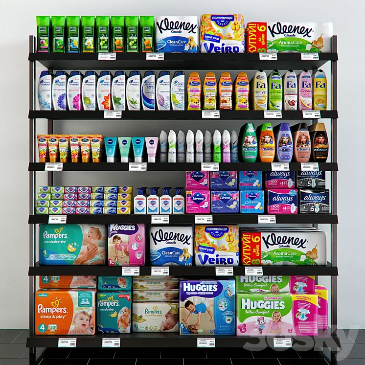 Shelving with hygiene products 3D Model