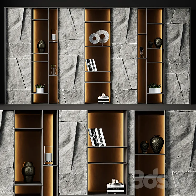 Shelving with stone panels 3D Model Free