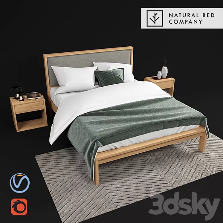 Shetland - bed with padded headboard 3D Model