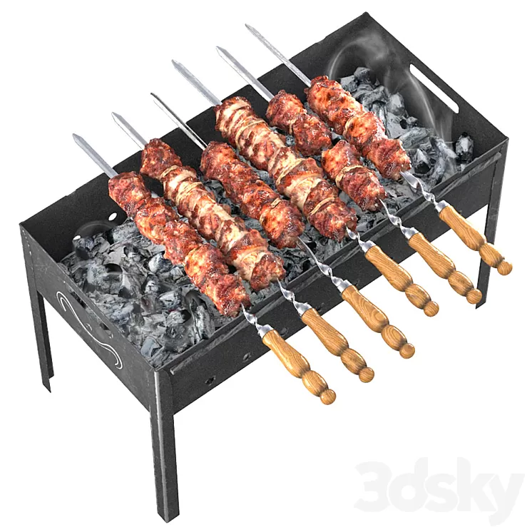 Shish kebab on the grill 3D Model