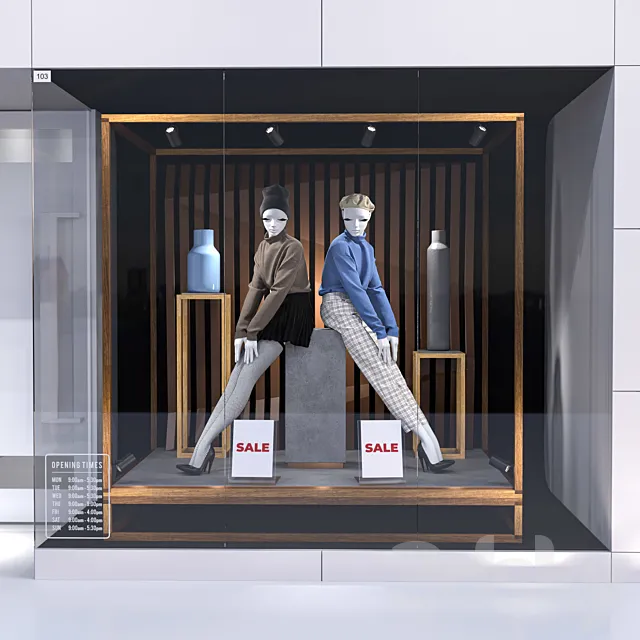 Shop front with female mannequin 001 3D Model