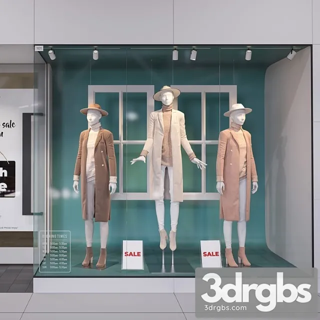 Shop front with female mannequins 3D Model Free