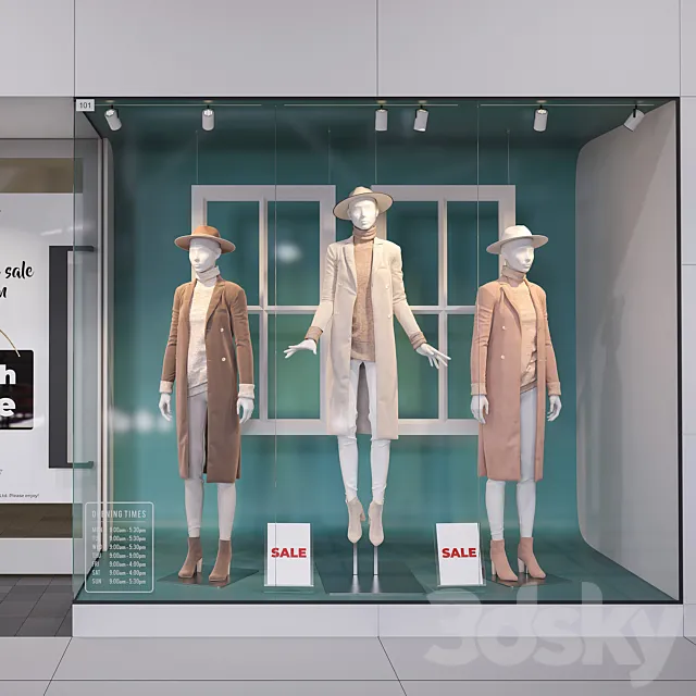 Shop front with female mannequins 3DModel