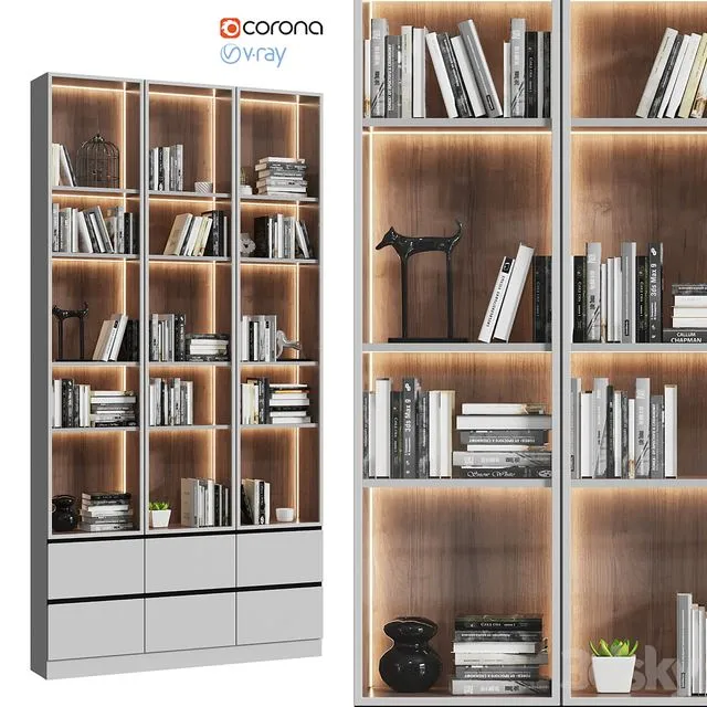 Showcase cabinet with books 3D Model