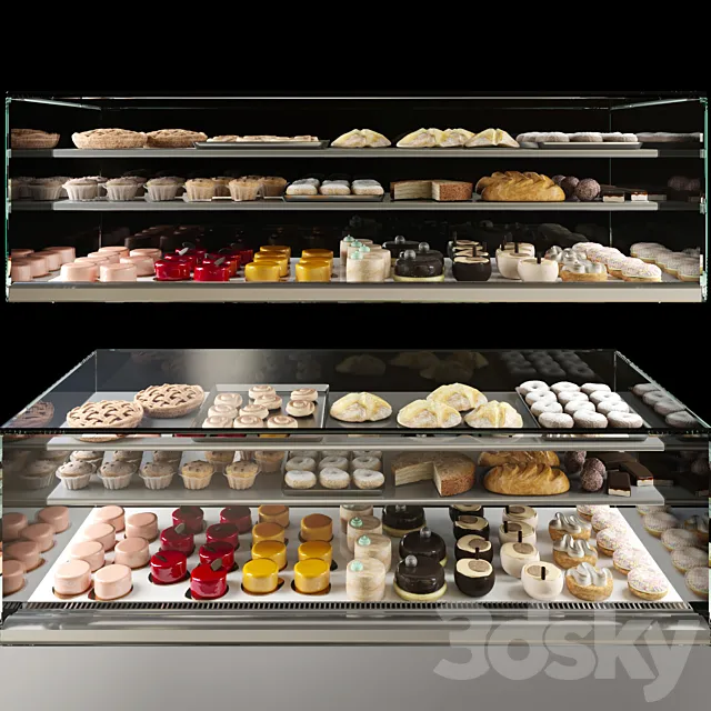 Showcase in a pastry shop with desserts. sweets and other different cakes 4 3DModel
