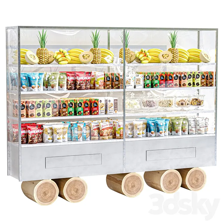 Showcase in a supermarket with food and drinks 3D Model Free