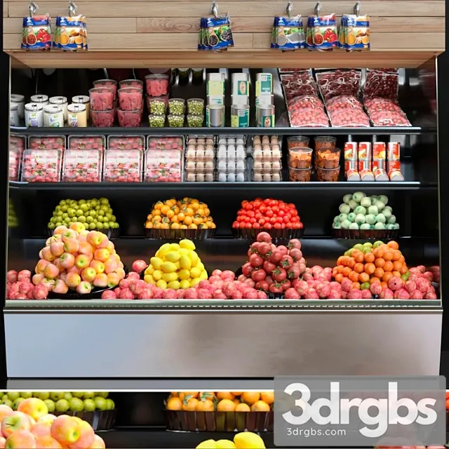Showcase in a supermarket with fruits and vegetables. fruits and vegetables 3D Model Free