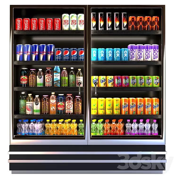 Showcase in a supermarket with lemonades juices and energy drinks 8 3D Model