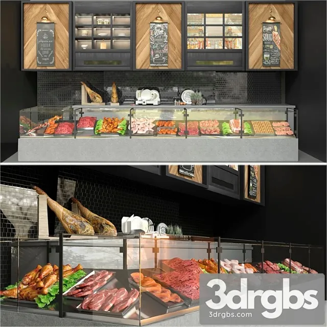 Showcase In A Supermarket With Semi Finished Products and Meat Food 3D Model Free