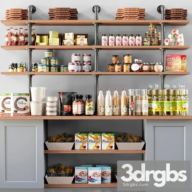 Showcase in a supermarket with spices sauces and cereals 11 3D Model Free