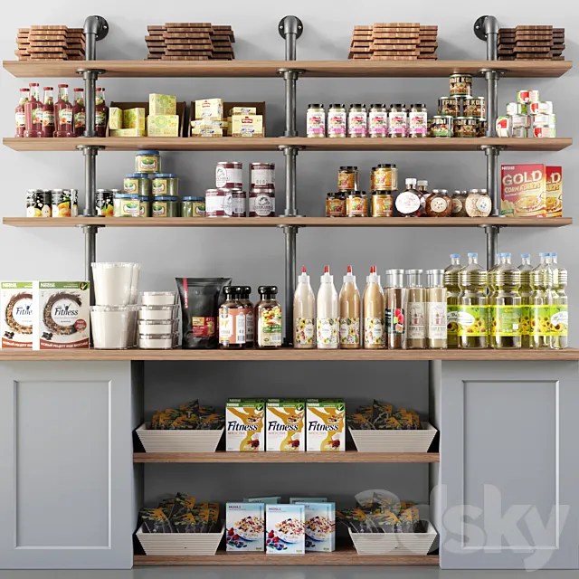 Showcase in a supermarket with spices sauces and cereals 11 3D Model