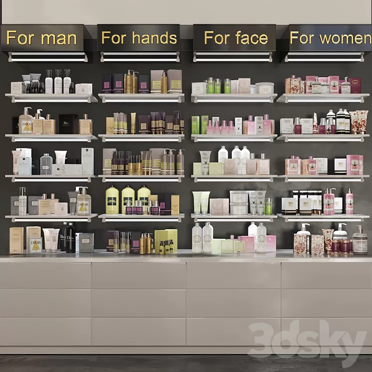 Showcase in pharmacies cosmetics for care. Beauty saloon 3D Model