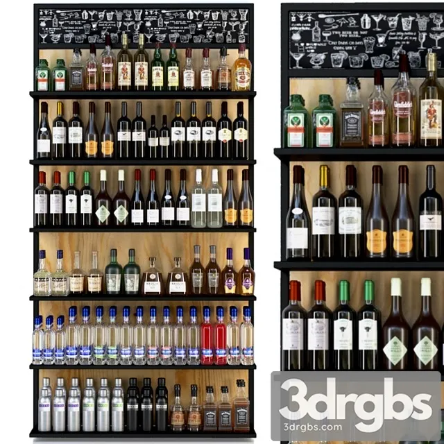 Showcase with alcohol in a supermarket 4. wine 3D Model Free