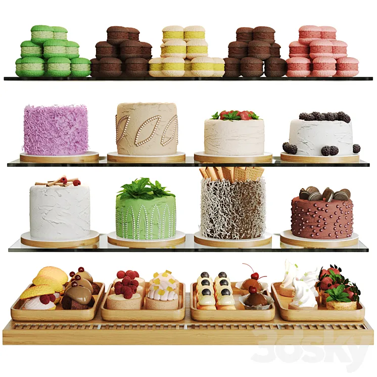 Showcase with cakes and desserts Free Download