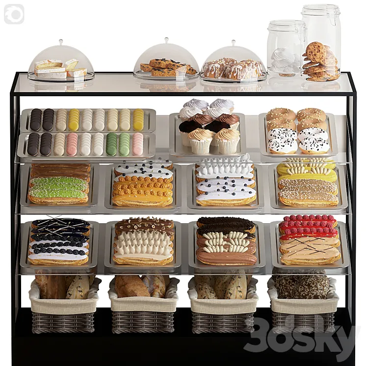 Showcase with confectionery. corona 3D Model Free