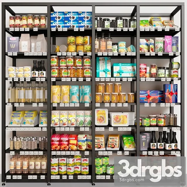 Showcase with conservation and groceries in a supermarket or pantry. food 3D Model Free