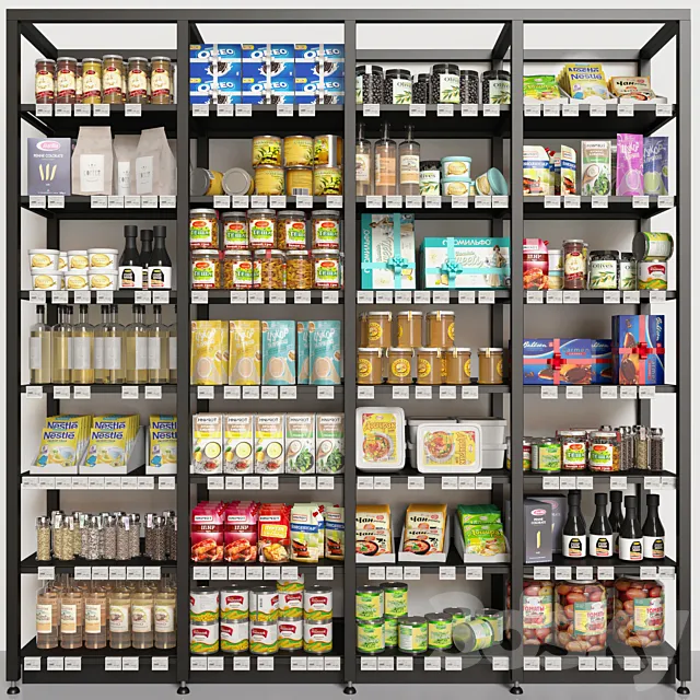 Showcase with conservation and groceries in a supermarket or pantry. Food 3D Model