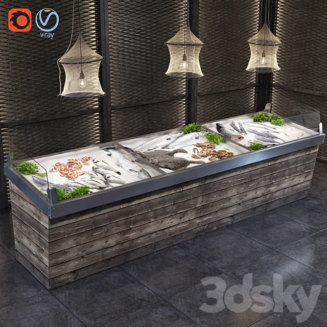 Showcase with fish and seafood Free Download