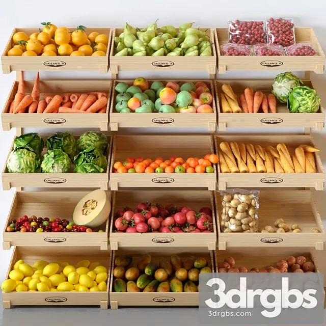 Showcase with fruits and vegetables at the market in boxes. citrus fruits apples 3D Model Free