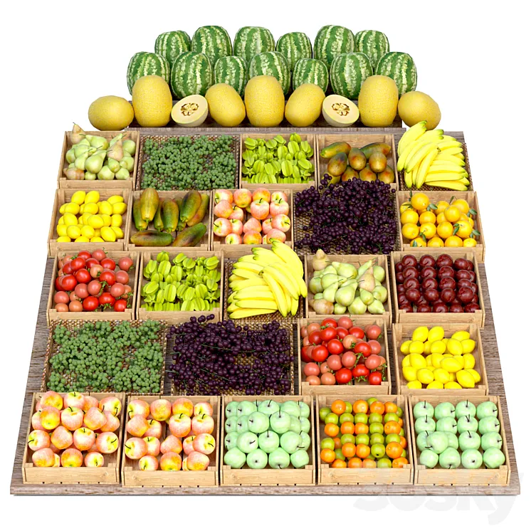 Showcase with fruits and vegetables in the market or hypermarket 11 3D Model Free