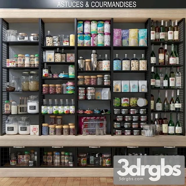 Showcase with spices alcohol and groceries in the supermarket. food 3D Model Free