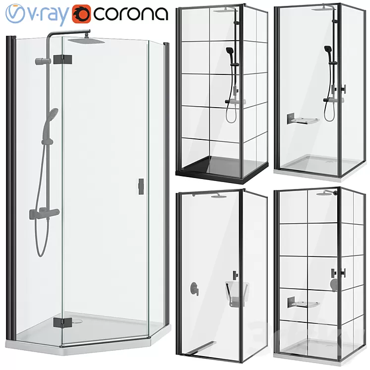 Shower cabins Radaway Nes 8 Black set 136 3D Model Free