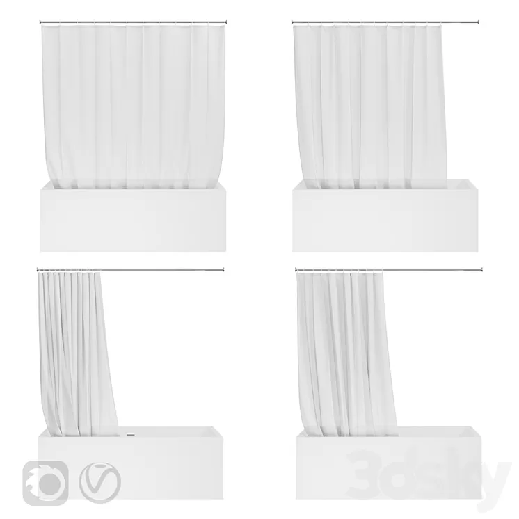 Shower curtain and bathtub Knief shape 70 3D Model