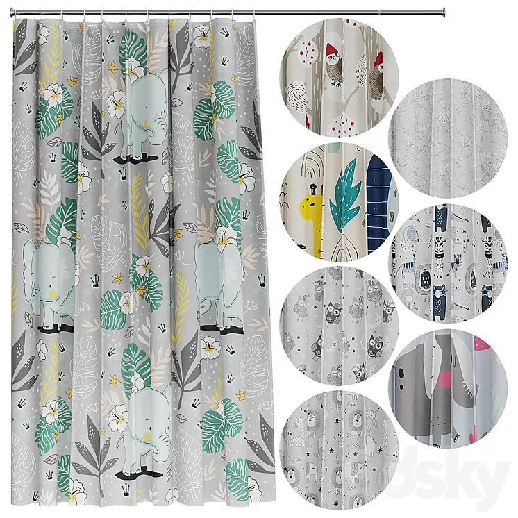 Shower curtain for children 3D Model Free Download