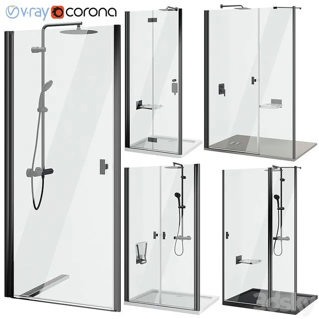 Shower doors Radaway Nes 8 Black set 140 3D Model