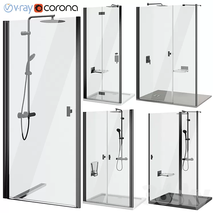 Shower doors Radaway Nes 8 Black set 140 3D Model Free