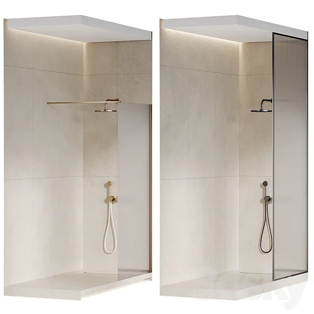 Shower enclosure with grooved glass 3D Model