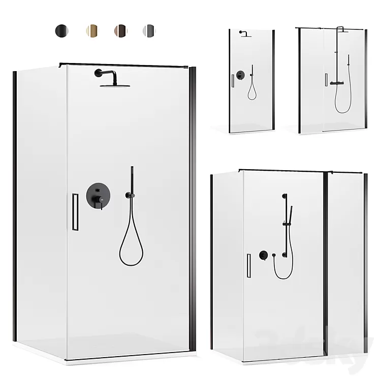 Shower enclosures Arblu Icaro + shower systems Paffoni set 1 3D Model