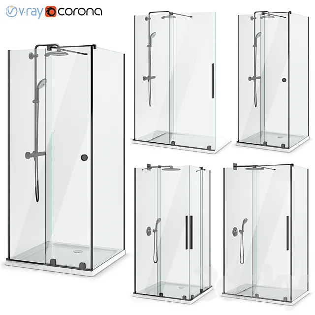Shower enclosures Radaway | Furo black set 114 3D Model