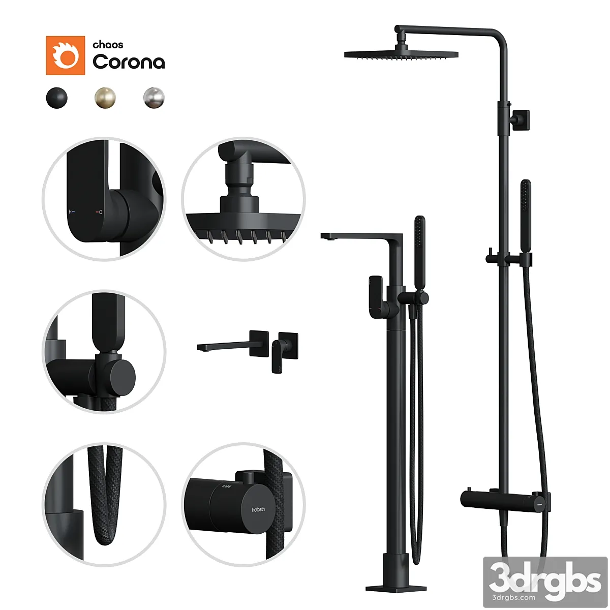 Shower Hotbath Gal Water Faucet Set 4 3D Model Free