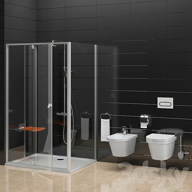 Shower Ravak Pivot and toilet bidet Ravak Chrome 3D Model