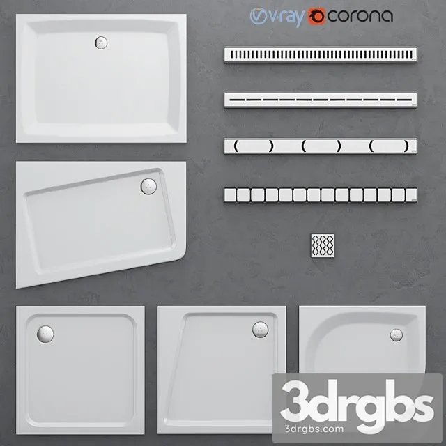 Shower Trays and Channels Ravak Set 41 3D Model Free