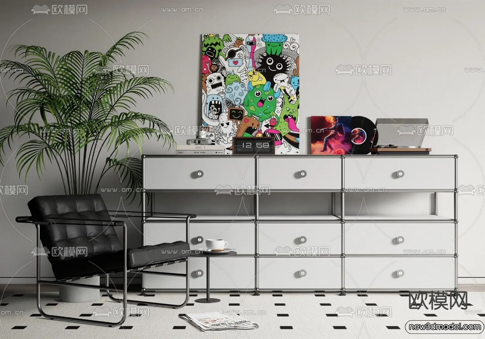 Side Cabinet and Racks - 3D Models for Interior - 087