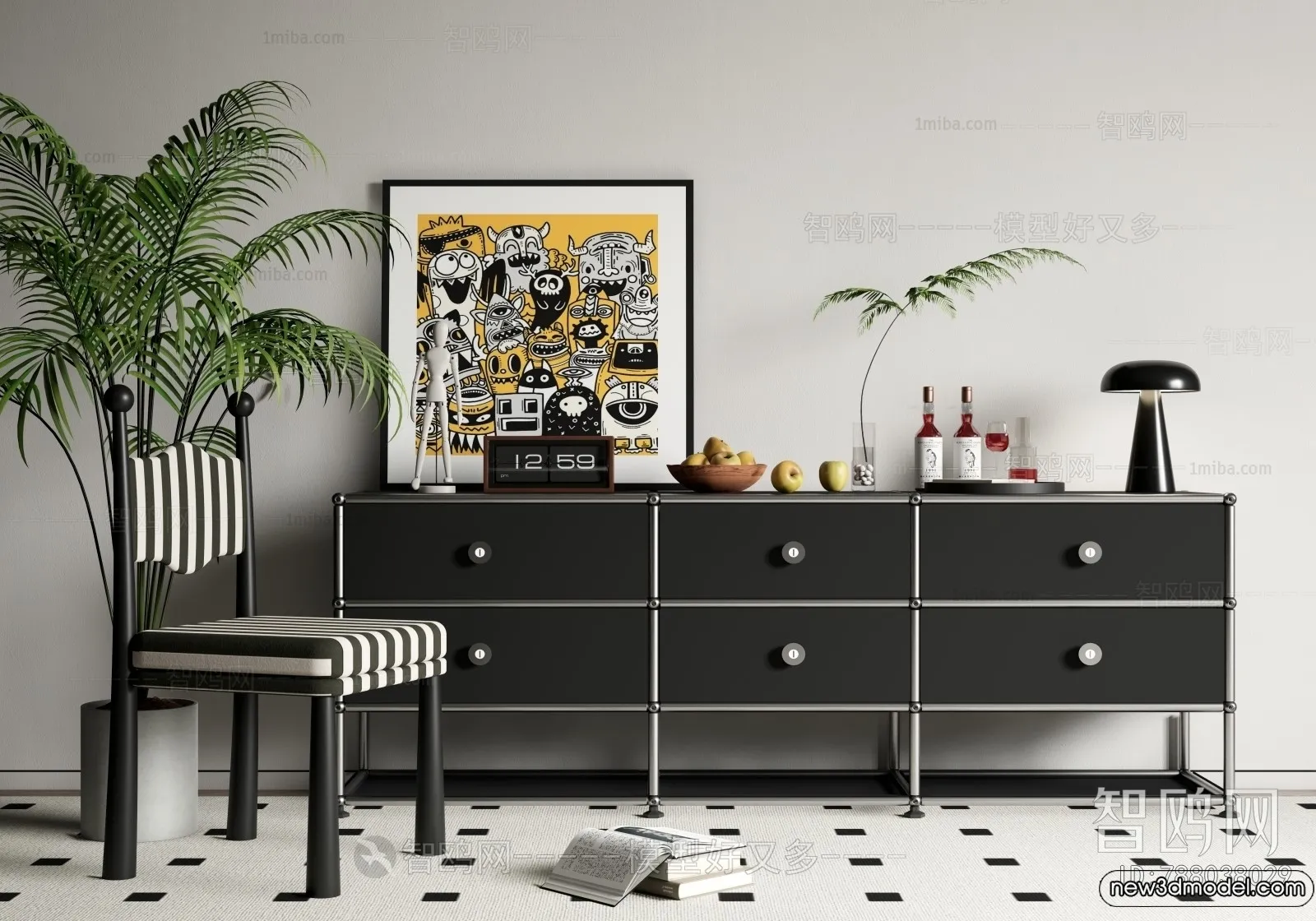 Side Cabinet and Racks - 3D Models for Interior - 090