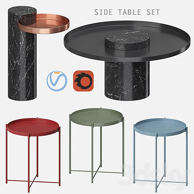 Side table set 3D Model